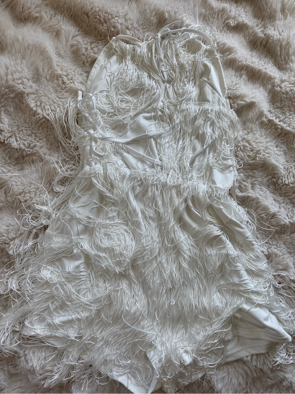 White Fringe Satin Romper